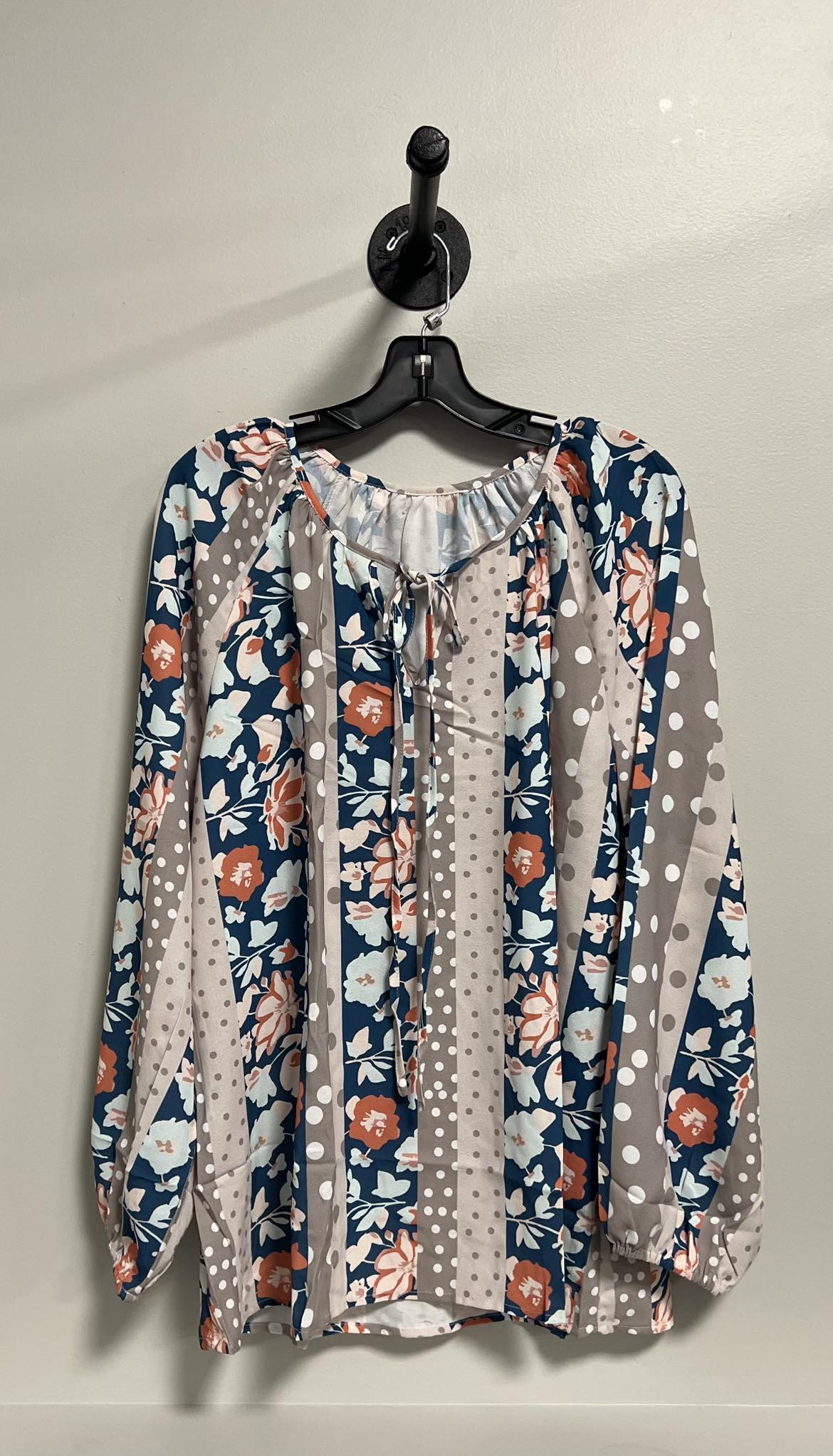 Multicolor Plus Size Mixed Print Split Neck Blouse