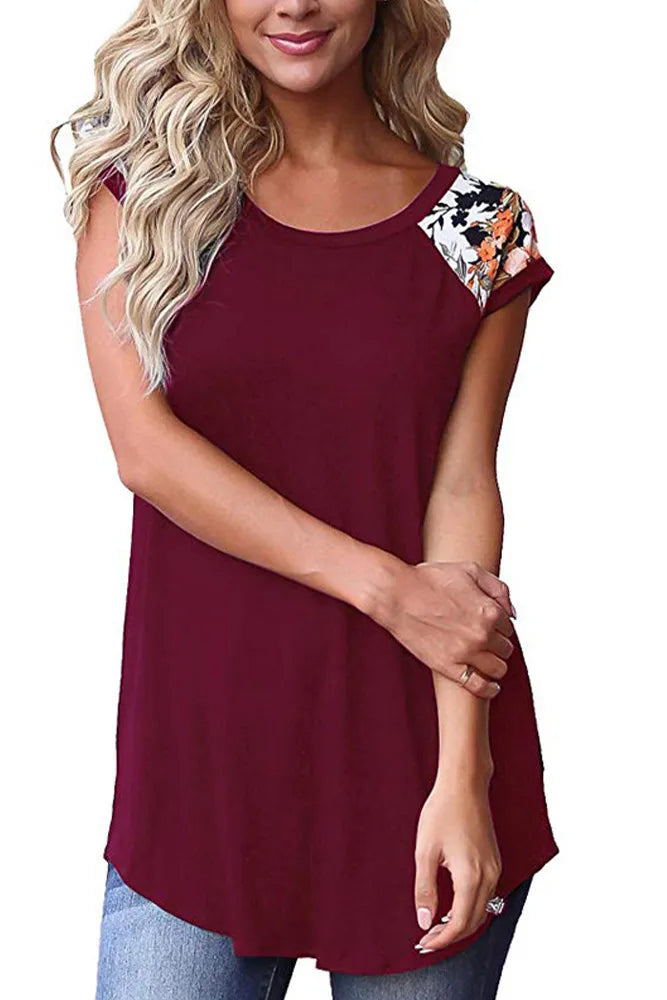 Crew Neck Floral Sleeves Top