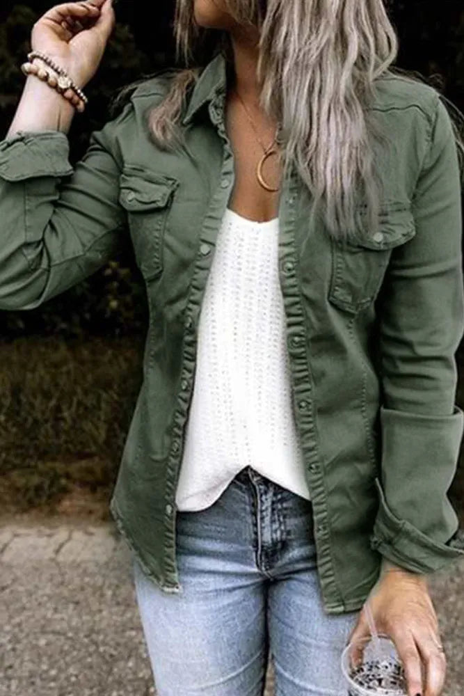 Button Down Pockets Jacket Women