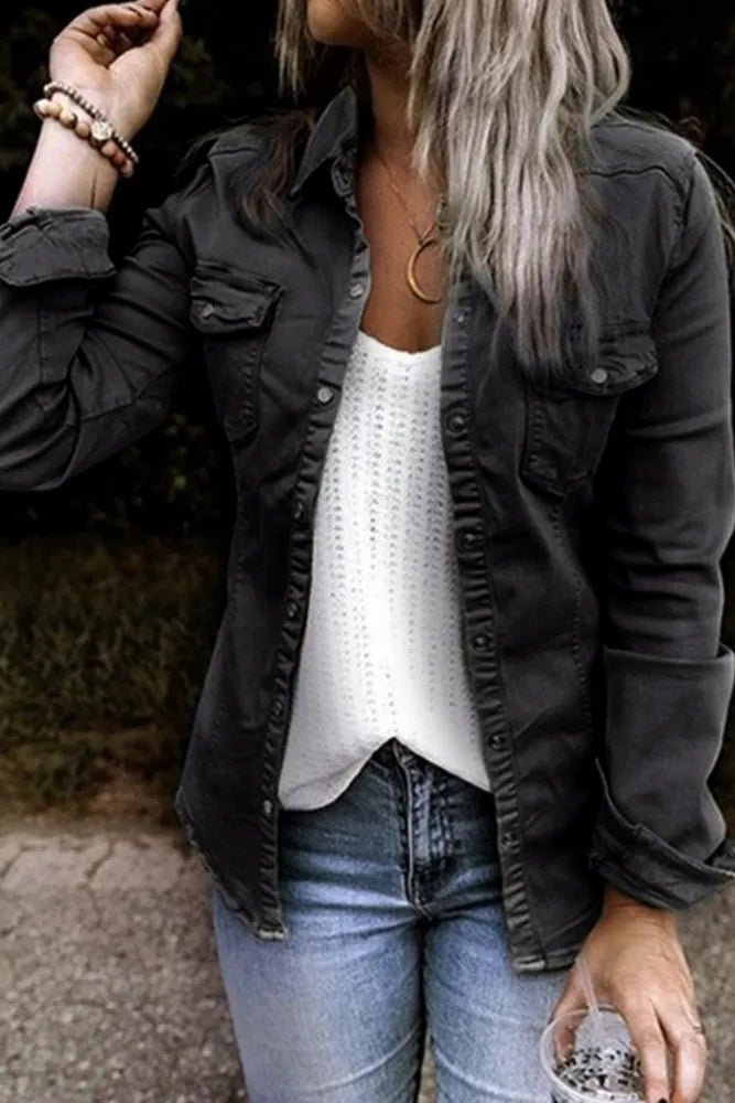 Button Down Pockets Jacket Women