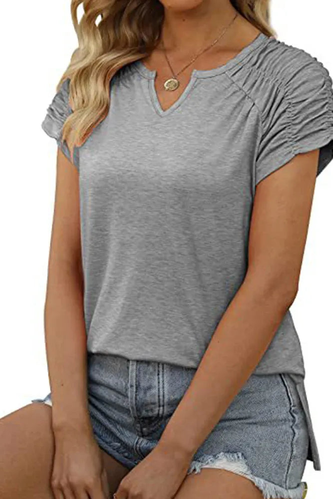 Plain V Neck Smocked Short