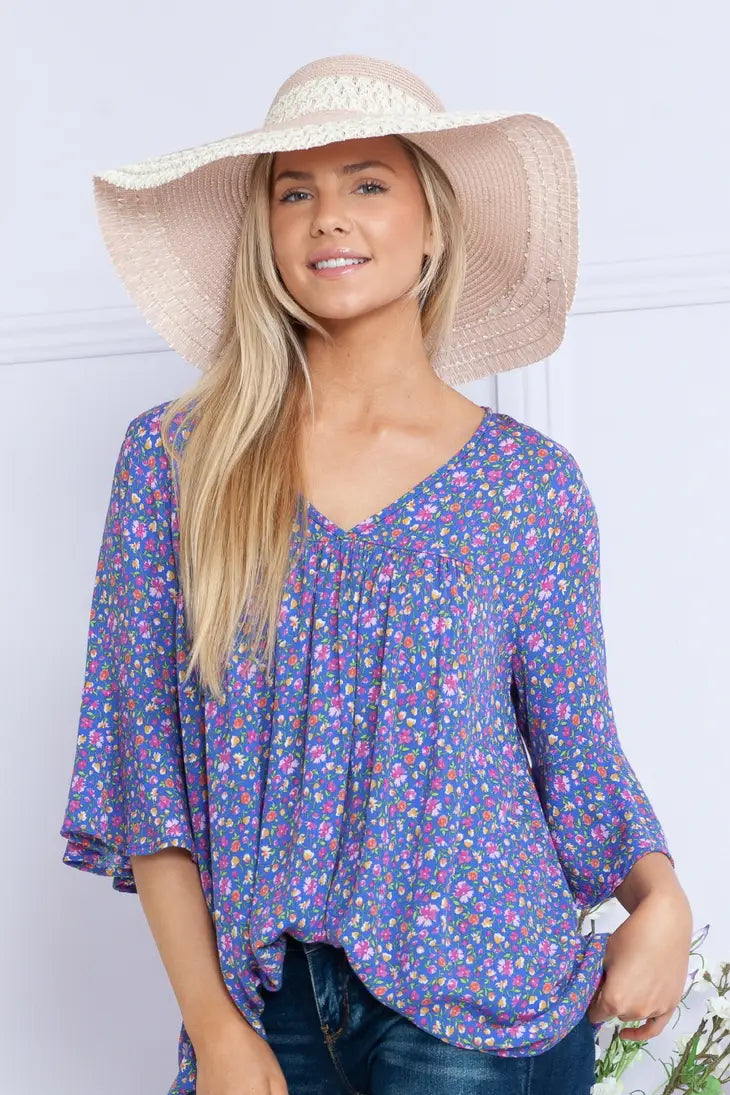 Floral Short Sleeve V Neck Top