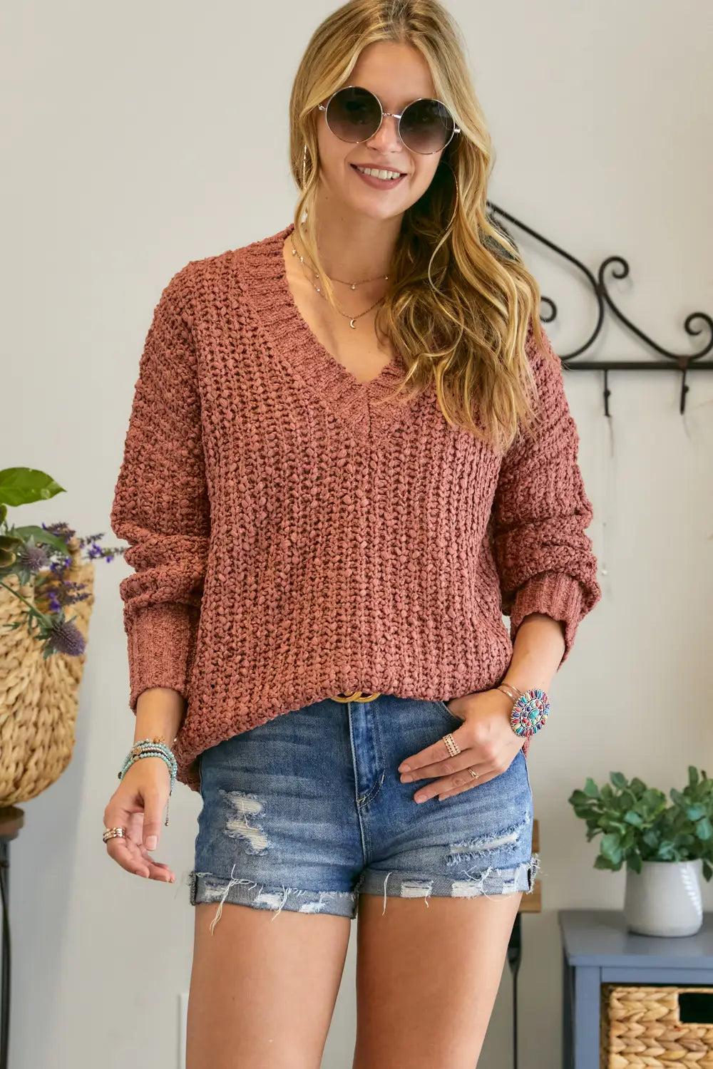 Solid V-neck Sweater