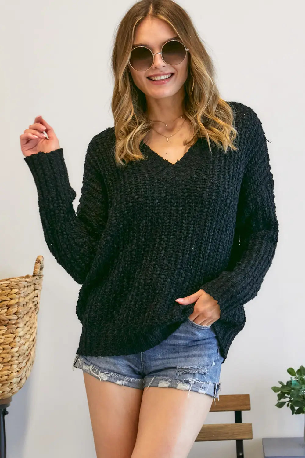 Solid V-neck Sweater