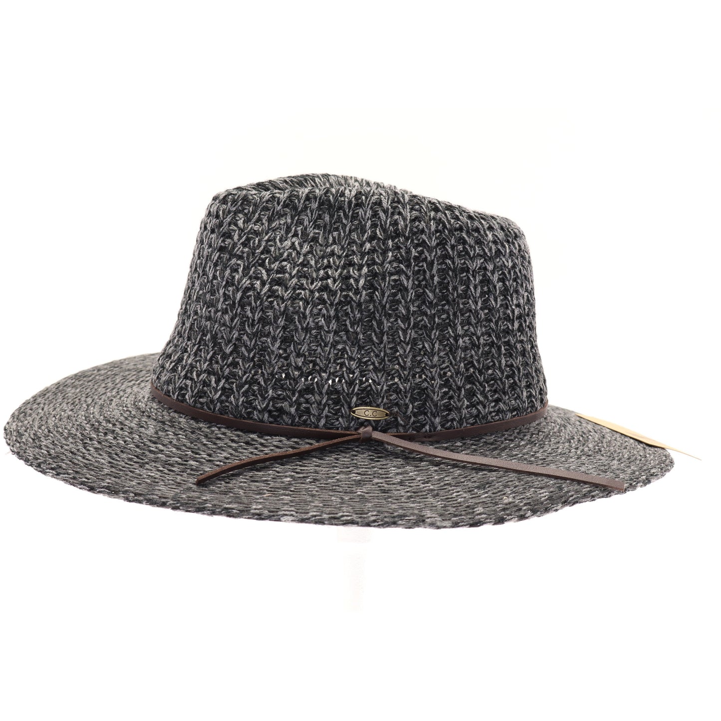 Knit Fedora Hat with Leather Cord
