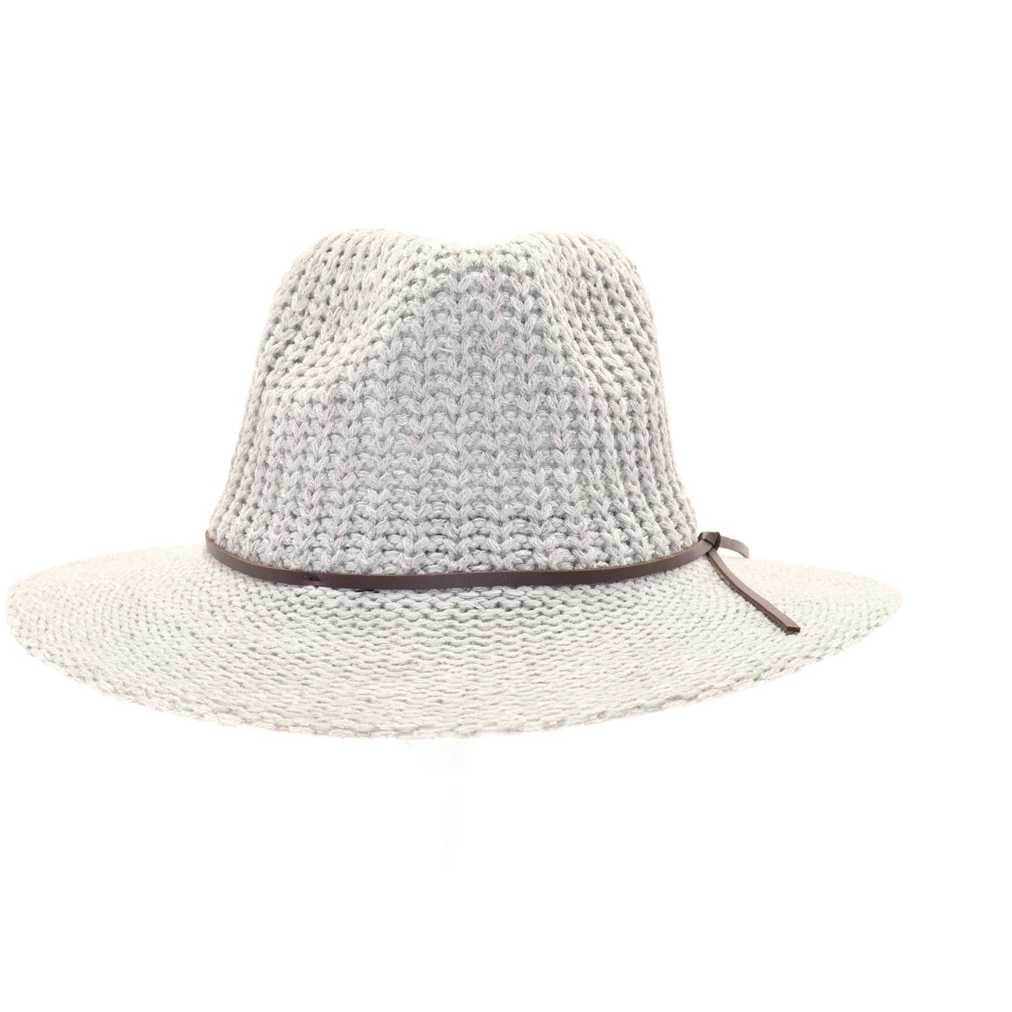 Knit Fedora Hat with Leather Cord