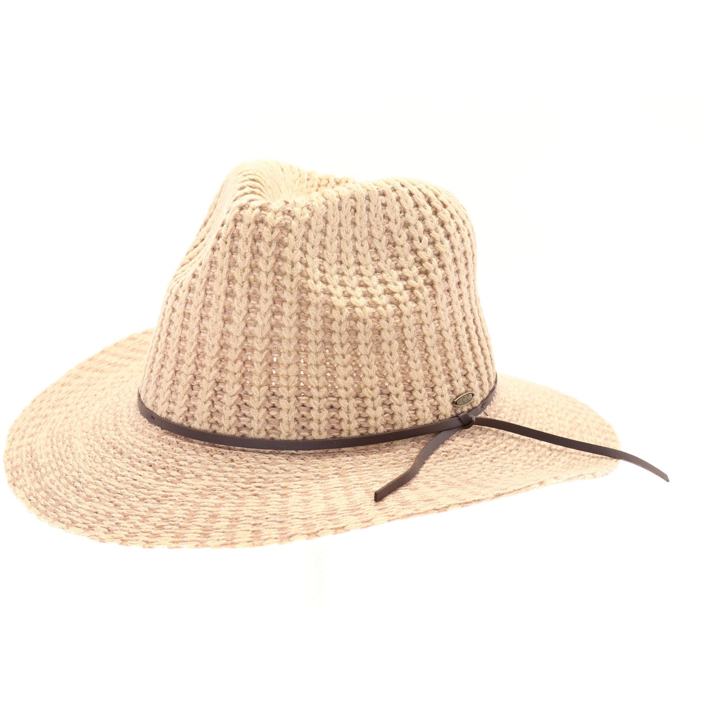 Knit Fedora Hat with Leather Cord