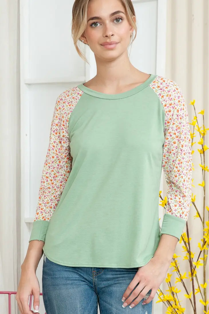 Solid Floral Long Sleeve Top