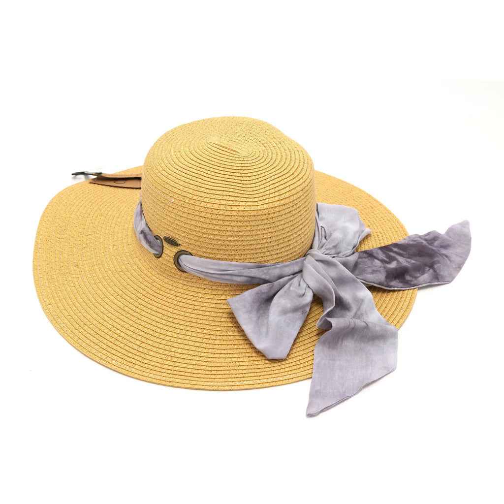 Wide Brim Floppy Sun Hat with Tie Dye Sash
