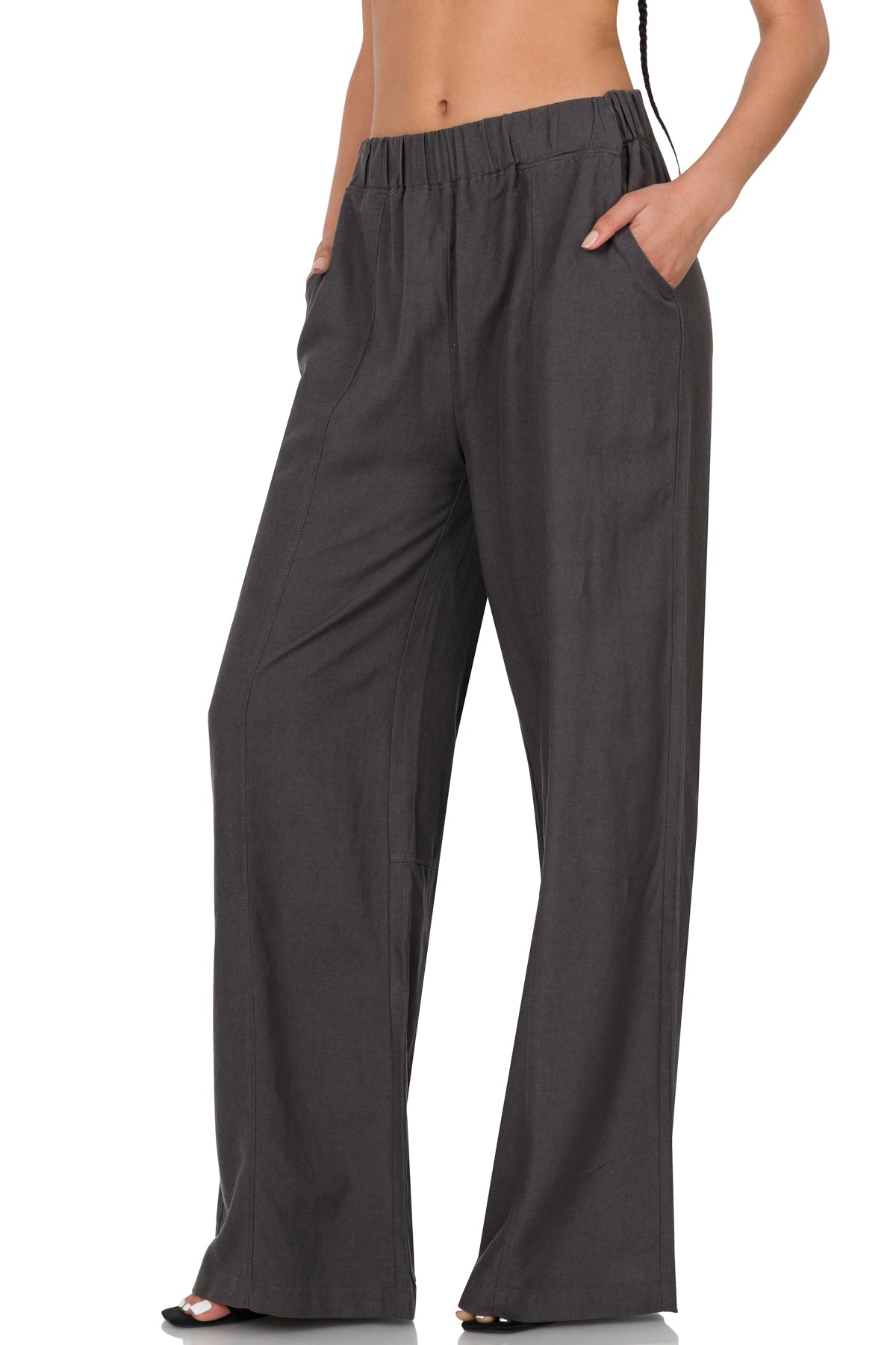 LINEN WIDE LEG PANTS WITH POCKETS