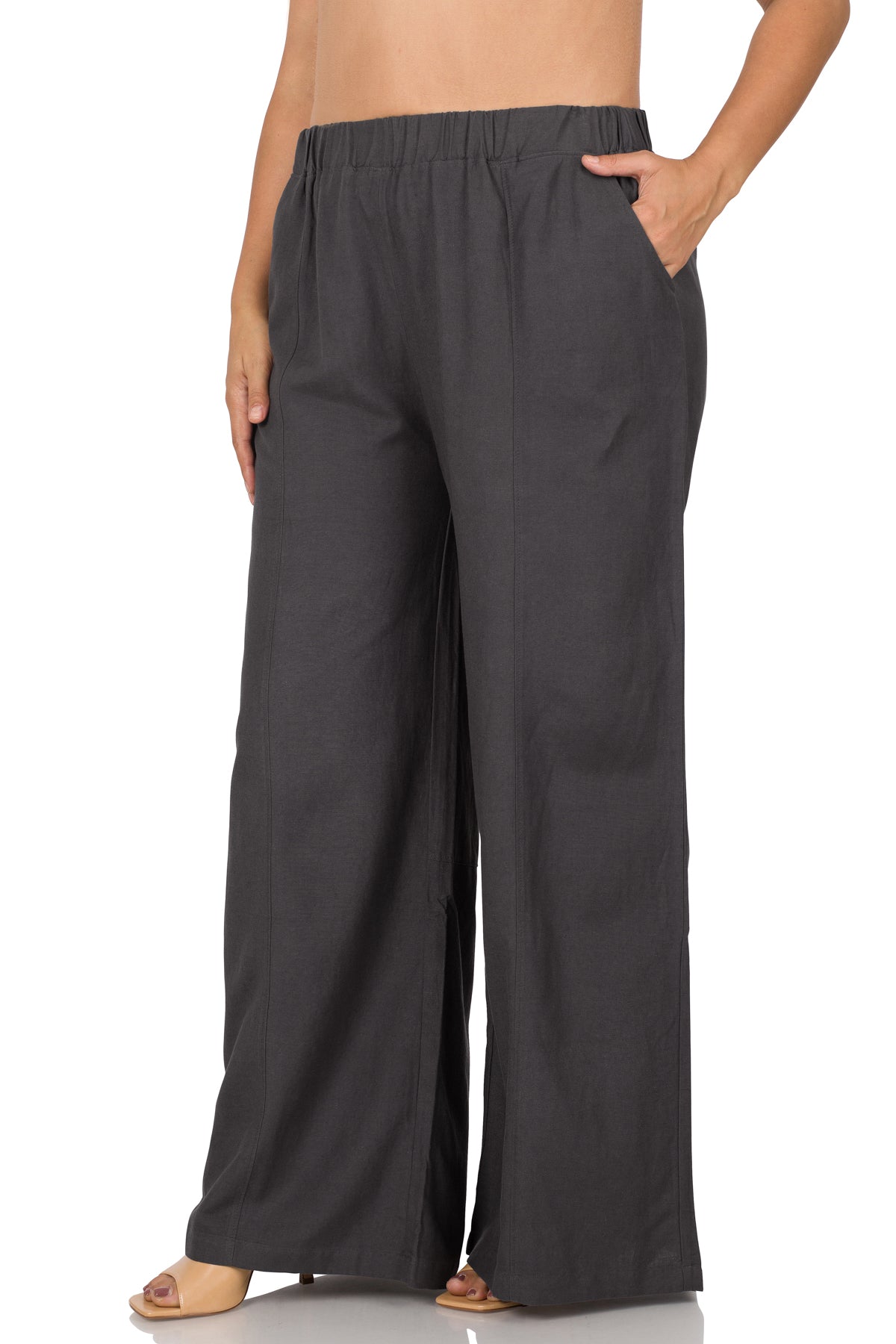 LINEN WIDE LEG PANTS WITH POCKETS