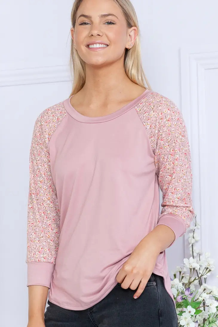 Solid Floral Long Sleeve Top